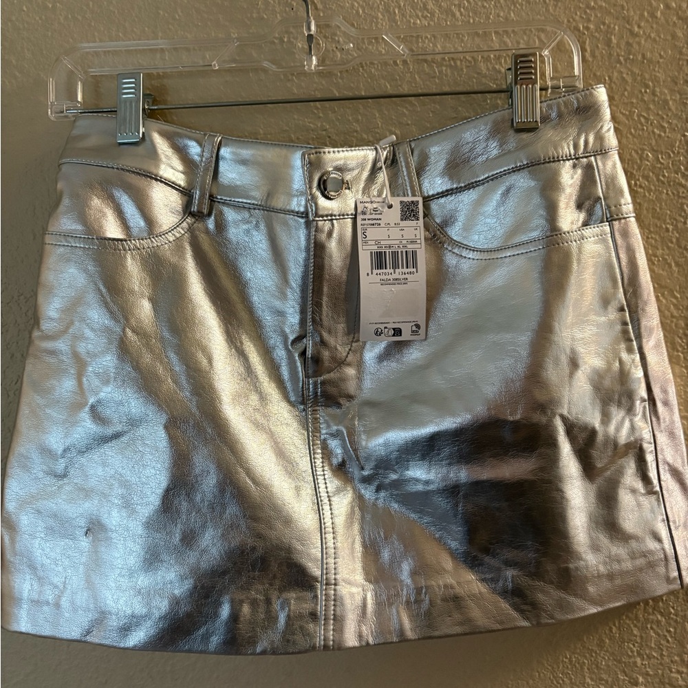 Mango Shimmering Silver Mini Skirt